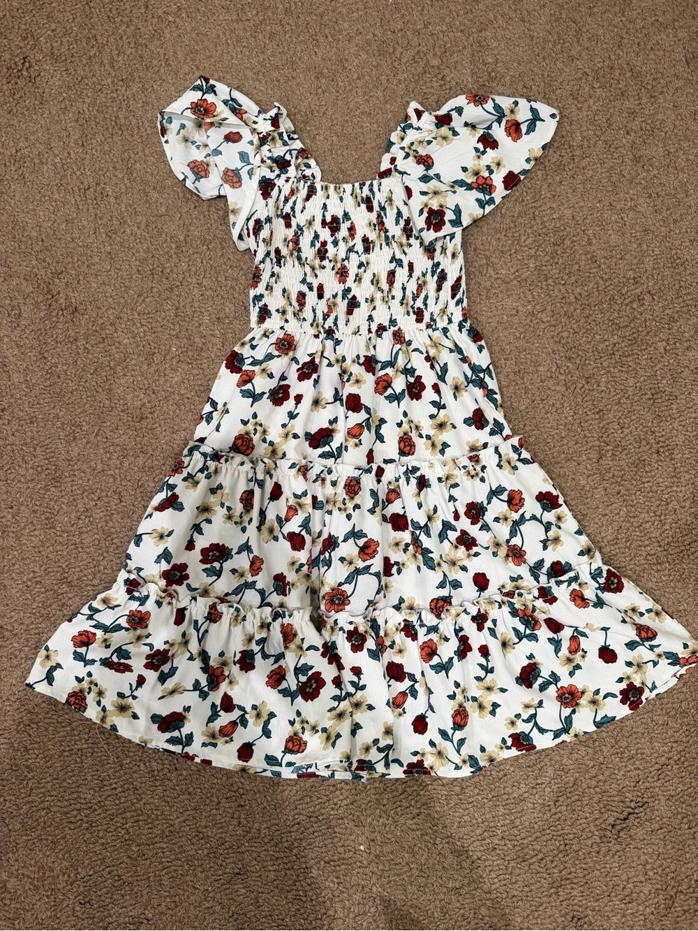 Ivy City Co White Floral Tiered Sundress with Red and Orange Blooms